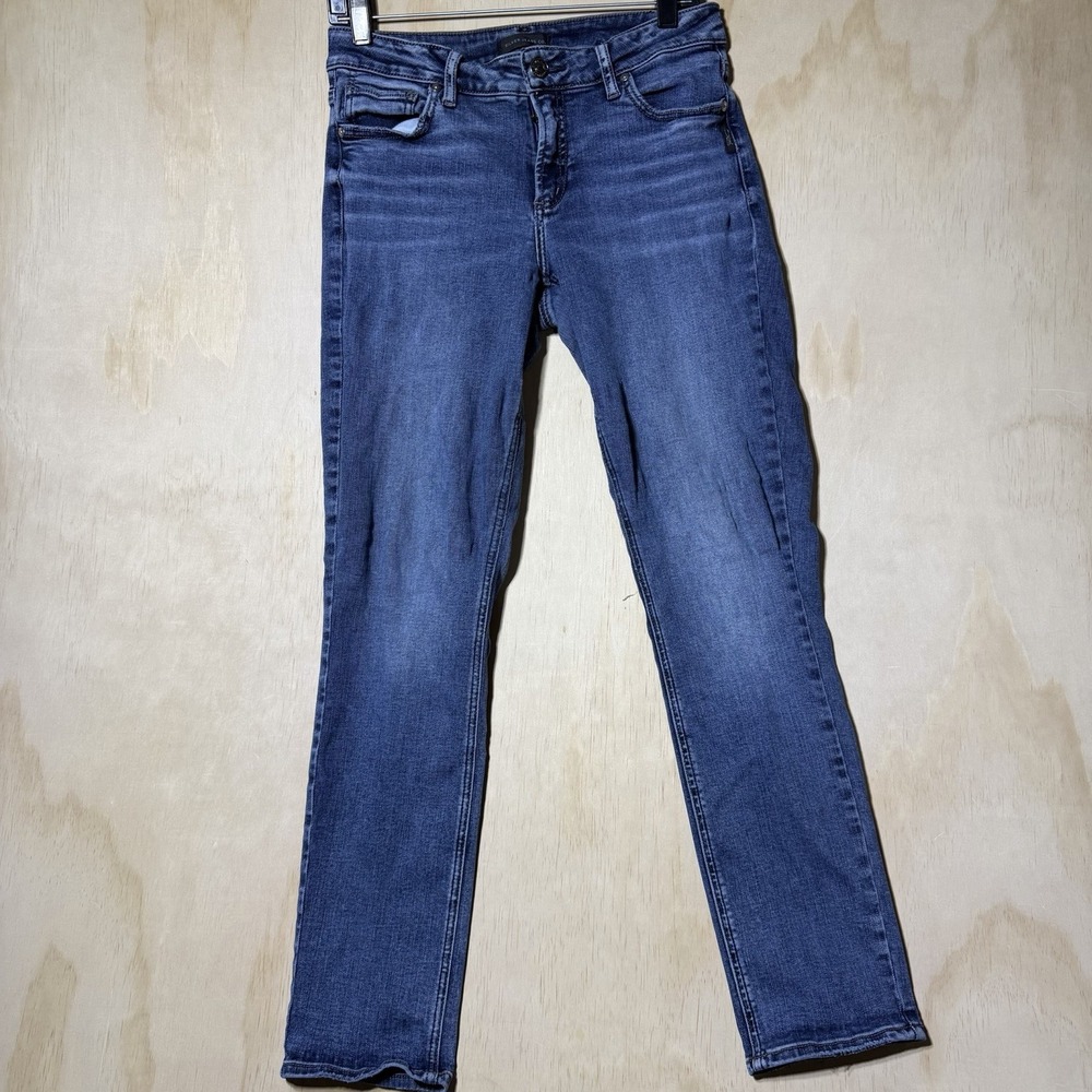 Silver Jeans Co Elyse Women's 28x31 Straight Leg Blue Stretch Denim Jeans